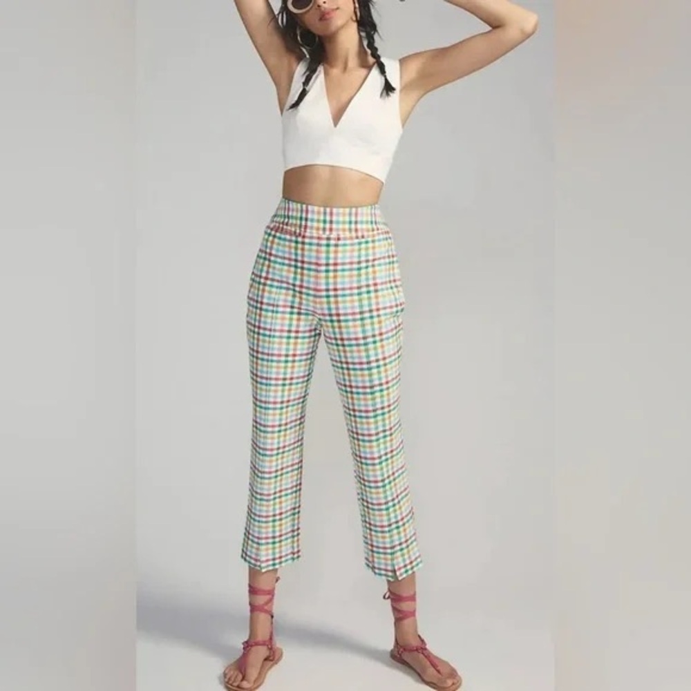 Anthropologie Multicolor Plaid Cropped Pants